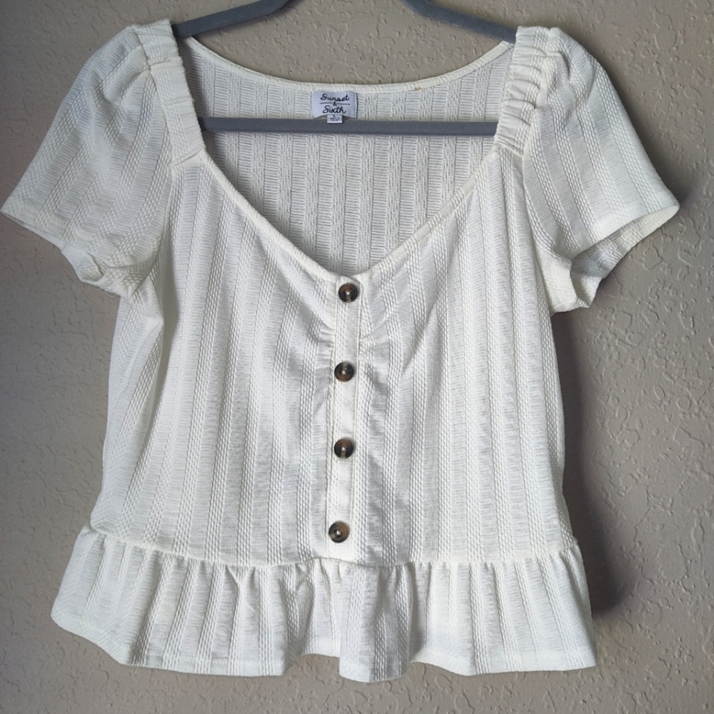 Sunset & Sixth White Crop Top Blouse Size L